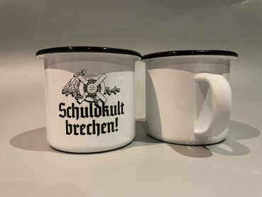 Emaille Tasse "Schuldkult brechen"